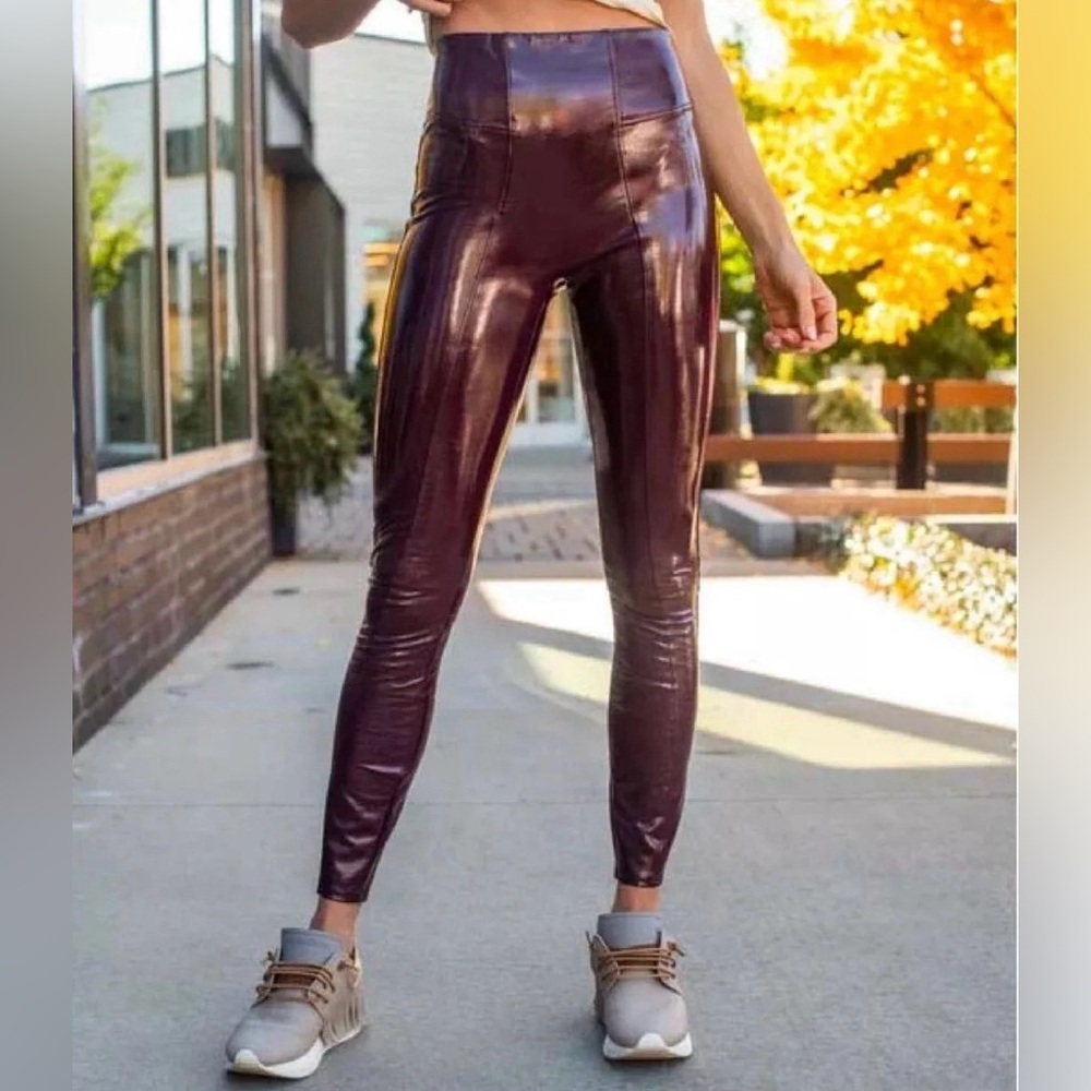 NWT Faux Patent Leather Spanx Leggings - Ruby